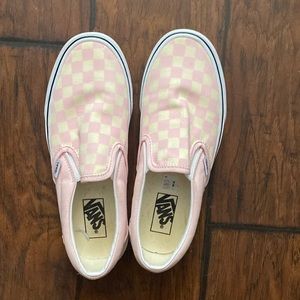 Pink checkered slip on vans